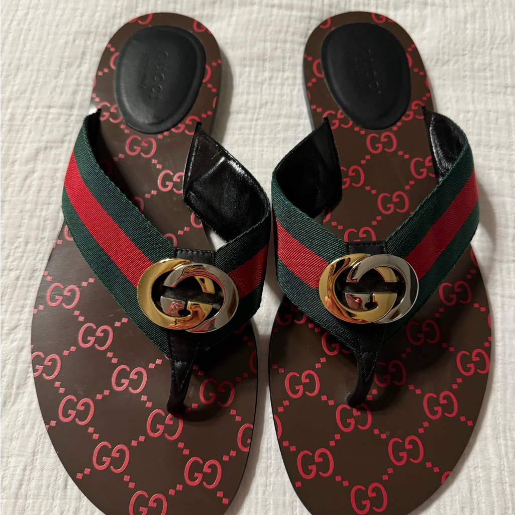 Gucci Brown And Green Sandals